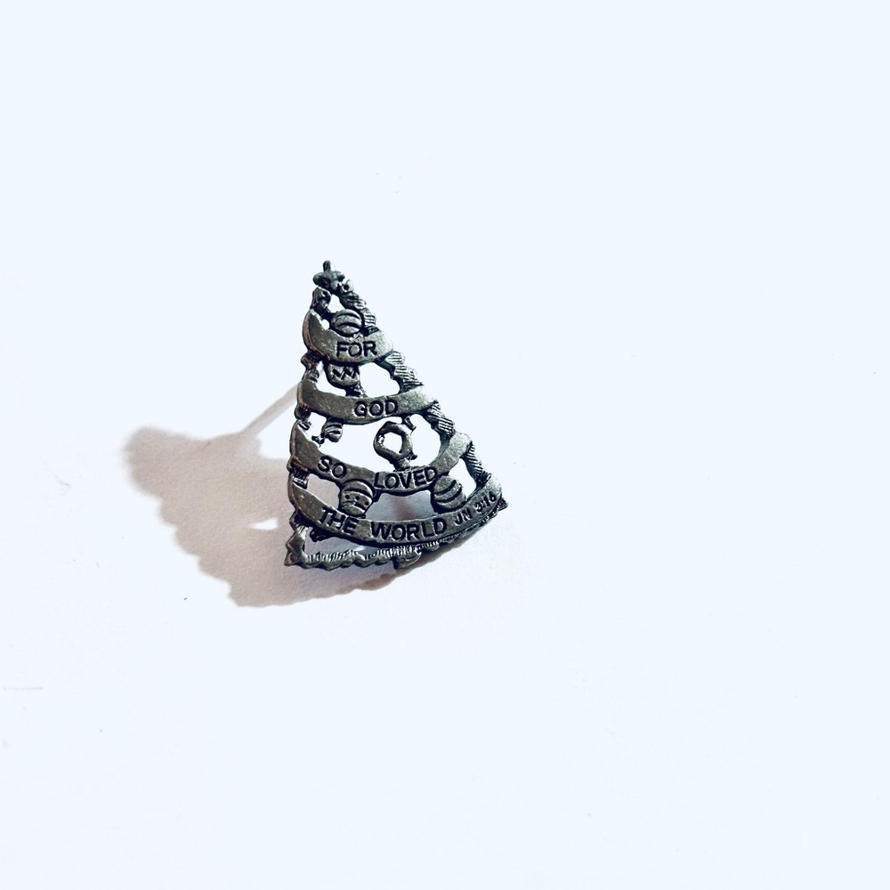 Silver-Tone Inspirational Tree Stud Earring - 'For God So Loved'